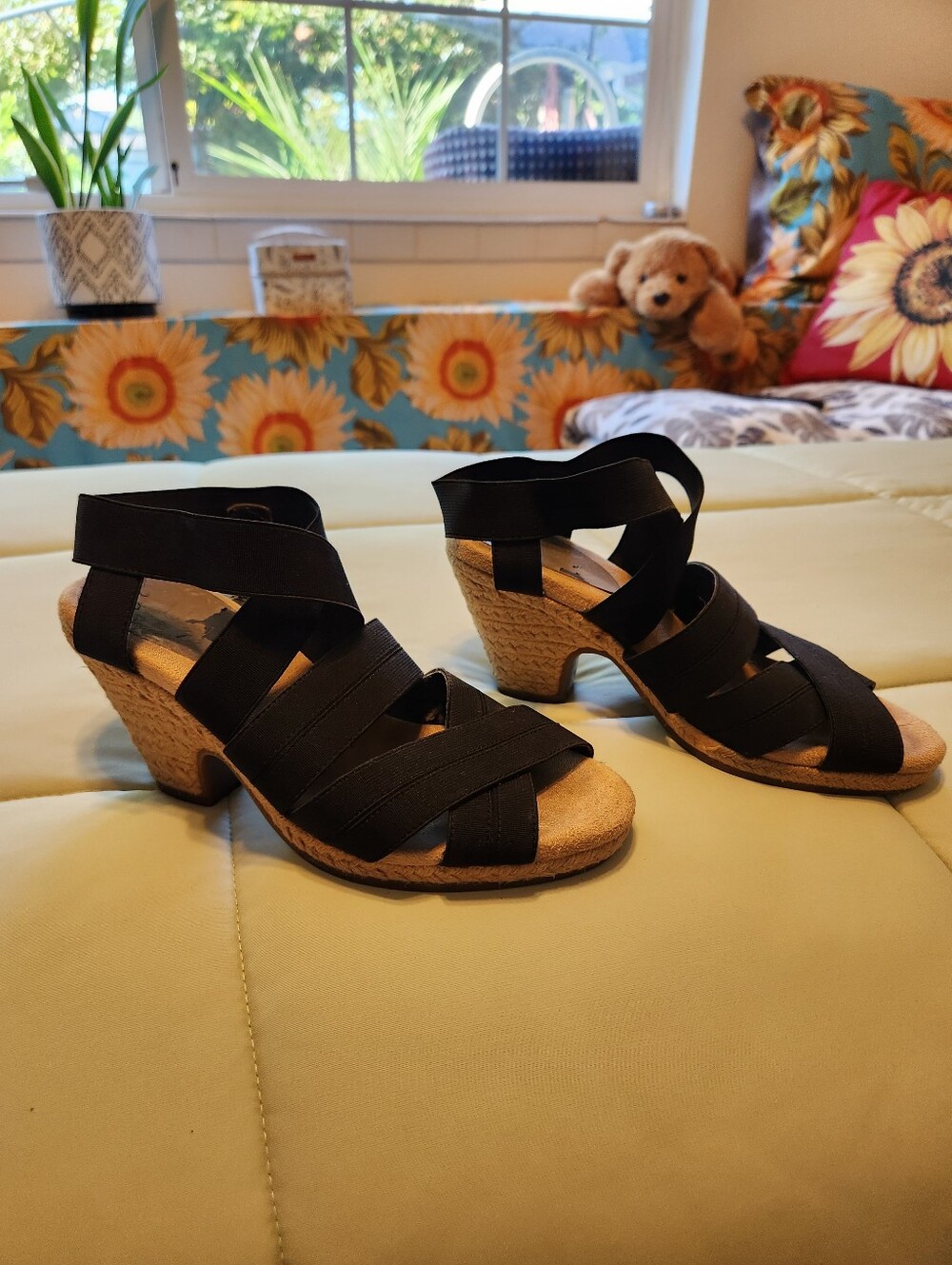 Aerosoles Black Strappy Wedge Sandals - Women's Elastic Ankle Wrap 6.5